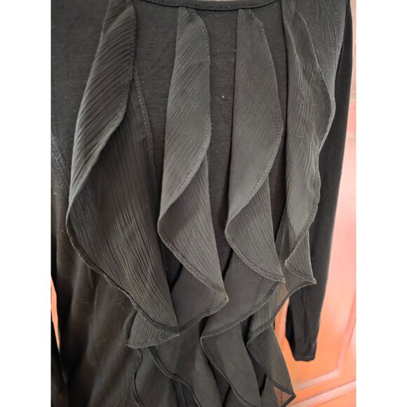 Talbots Black Long Sleeve Ruffle Front Top S - Picture 2 of 7